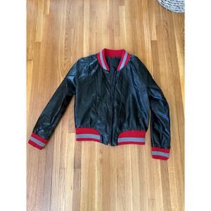 COMME USA Black Patent Leather Jacket red/gray details size M